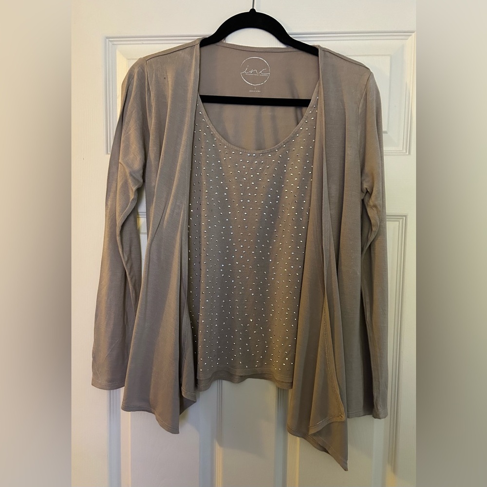 INC International Concepts - Large - Tan Silver Studded One Piece Long Sleeve